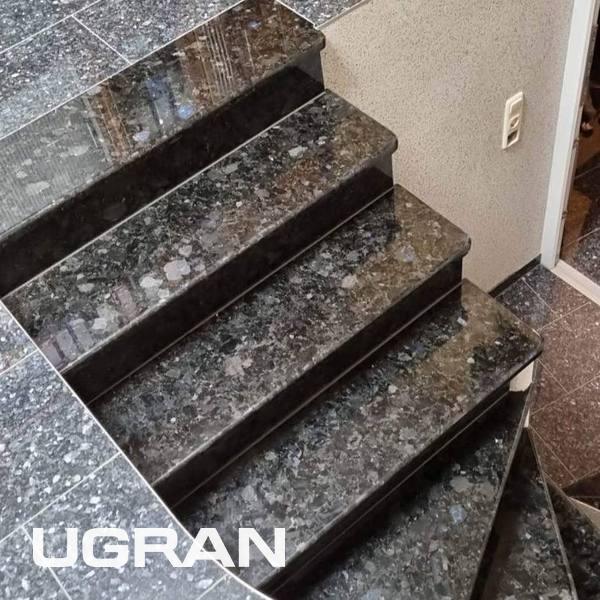 Interior staircase in polished labradorite